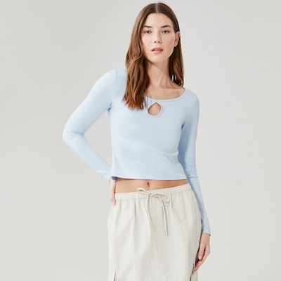Haut à manches longues à encolure en goutte d’eau - POUDRE BLEU