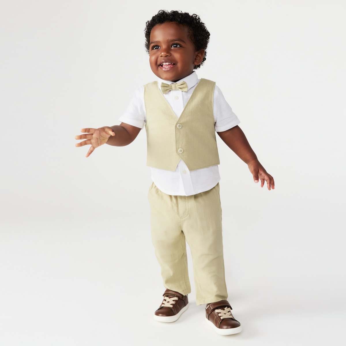 Ens. avec chemise et gilet pour bbs garons - Taupe