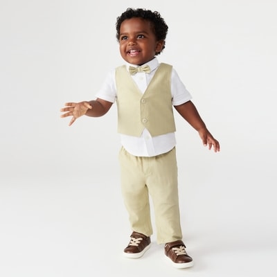 Ens. avec chemise et gilet pour bébés garçons - Taupe