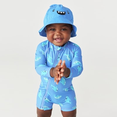 Baby Boys' Printed Rash Guard Swimsuit - Dusty Blue