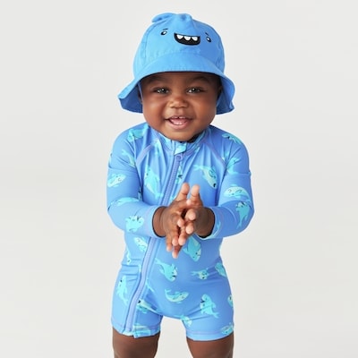 Baby Boys' Printed Rash Guard Swimsuit - Dusty Blue