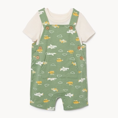 Ensemble avec salopette short pour bébés garçons - Vert Militaire