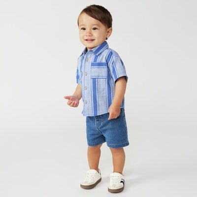Chemise boutonnée surdimensionnée, bébés garçons - Bleu