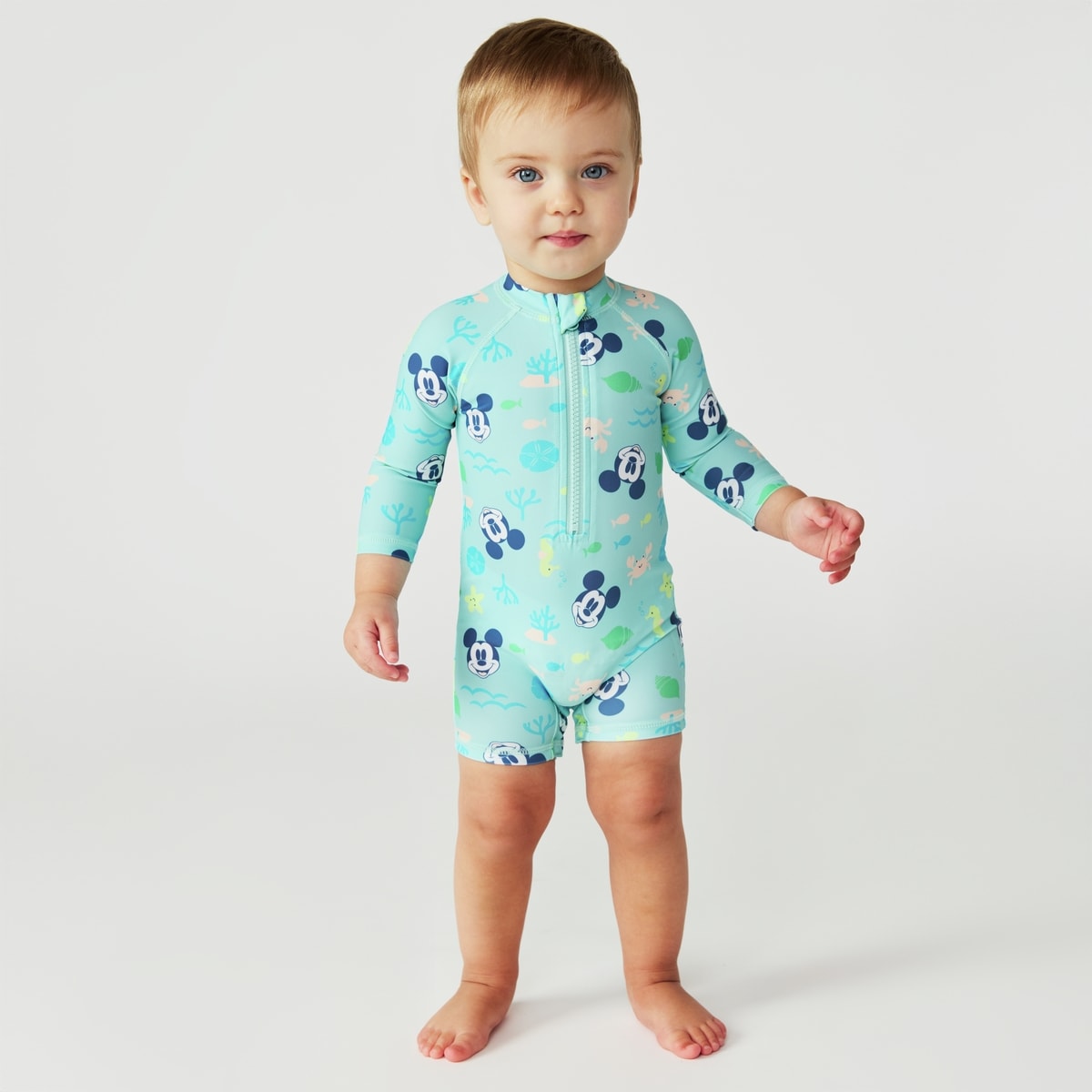 Baby Boys' Disney Mickey Mouse Rash Guard Swimsuit - Turquoise