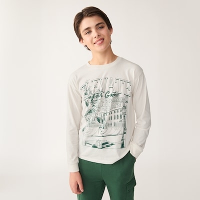 Tween Boys' Graphic Long Sleeve Top - Off White