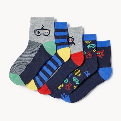 Ens. de 5 paires de chaussettes mi-hautes, garçons - Bleu