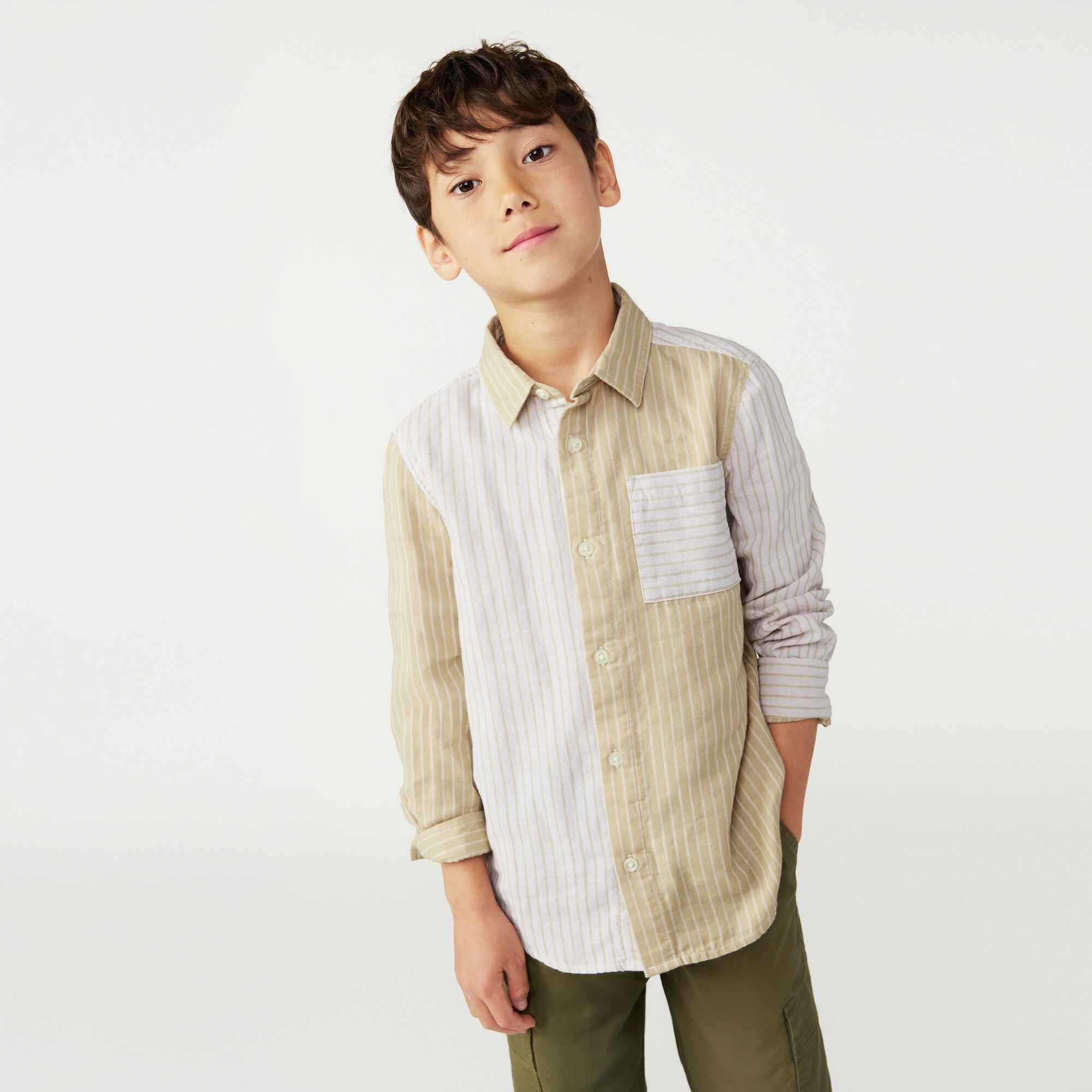 Chemise en gaze à bandes de couleurs pour garçons