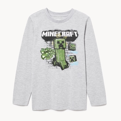 Kid Boys' Minecraft Long Sleeve - Light Grey Mix