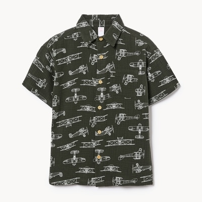 Kid Boys' Printed Button-Up Shirt - Dusty Aqua