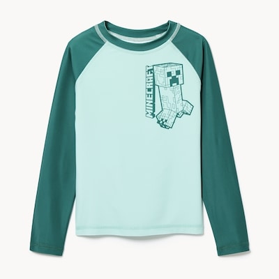 Kid Boys' Minecraft Long Sleeve Rash Guard - Turquoise