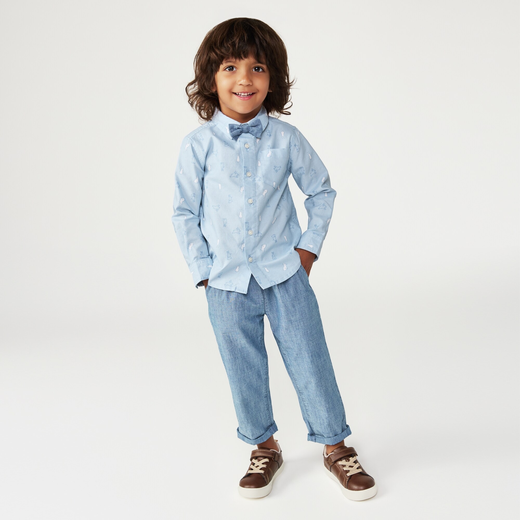 Toddler Boys' Printed Oxford Shirt with Bowtie