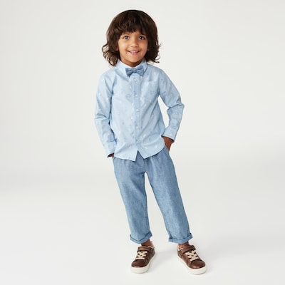 Toddler Boys' Printed Oxford Shirt with Bowtie - Pale Blue