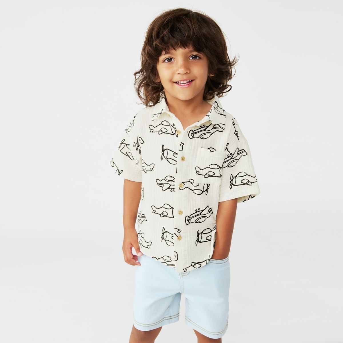 Toddler Boys' Oversized Button-Up Shirt - Off White