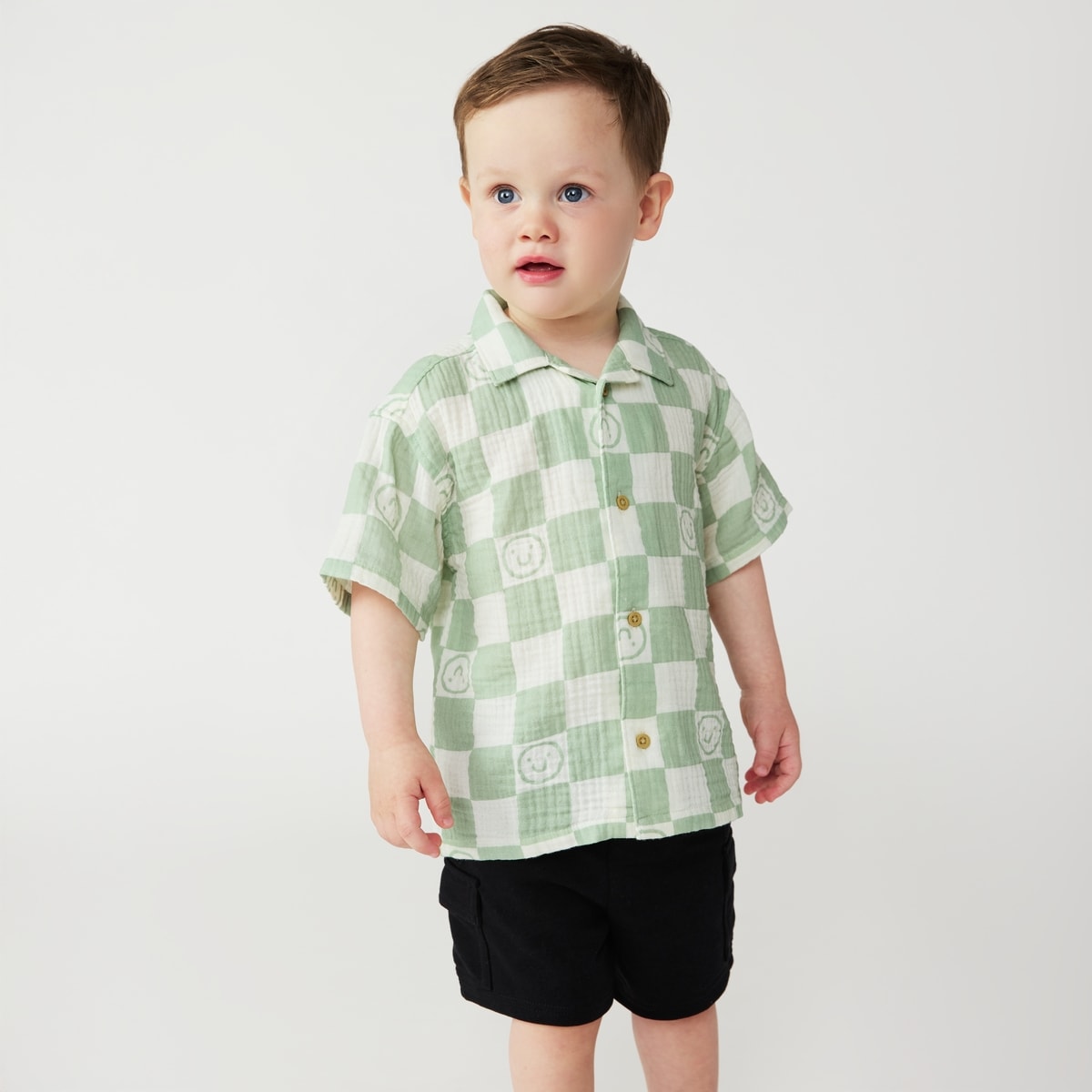 Toddler Boys' Camp Collar Button-Up Shirt - Dusty Green
