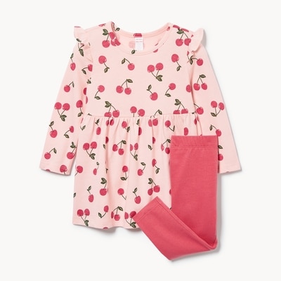 Baby Girls' Printed Dress Set - Pale Pink