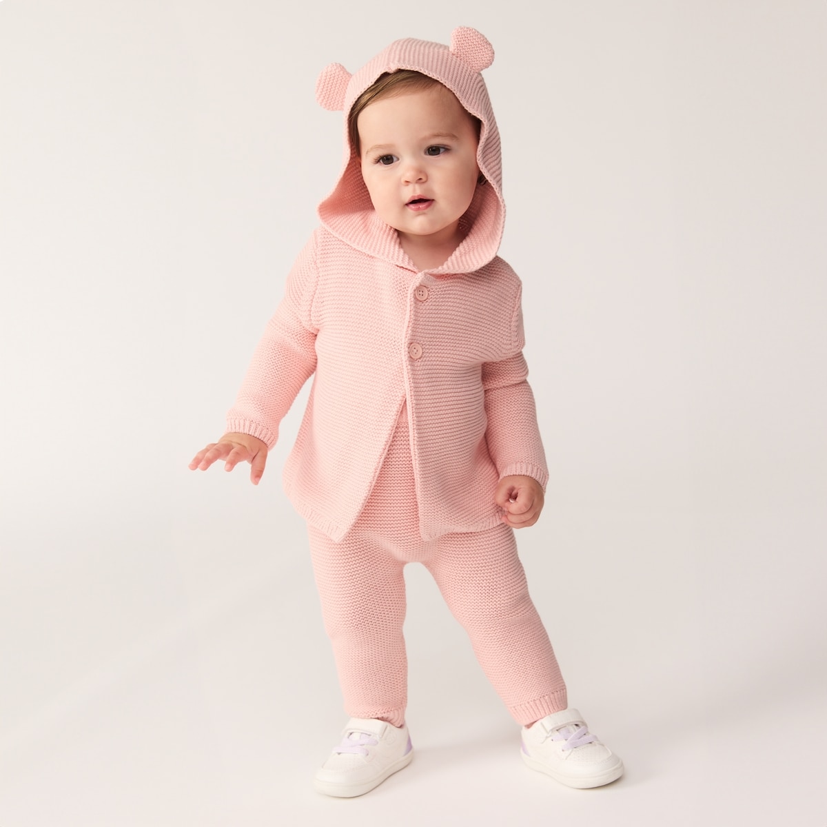 Baby Girls' Hooded Bear Cardigan - Pale Pink