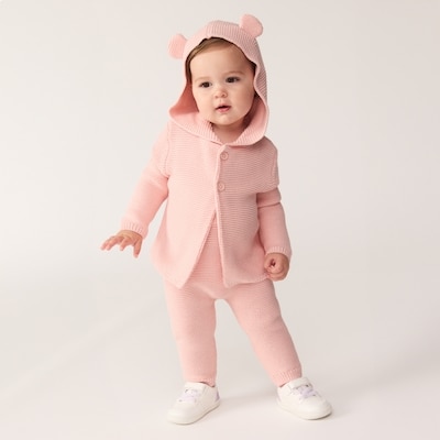 Cardigan à capuchon ours pour bébés filles - Rose pâle