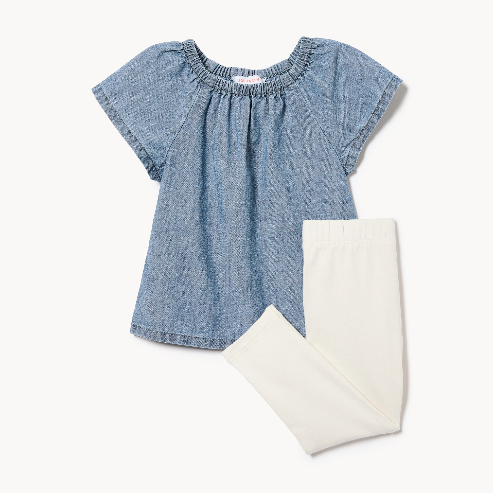 Ens. avec haut en chambray pour bébés filles