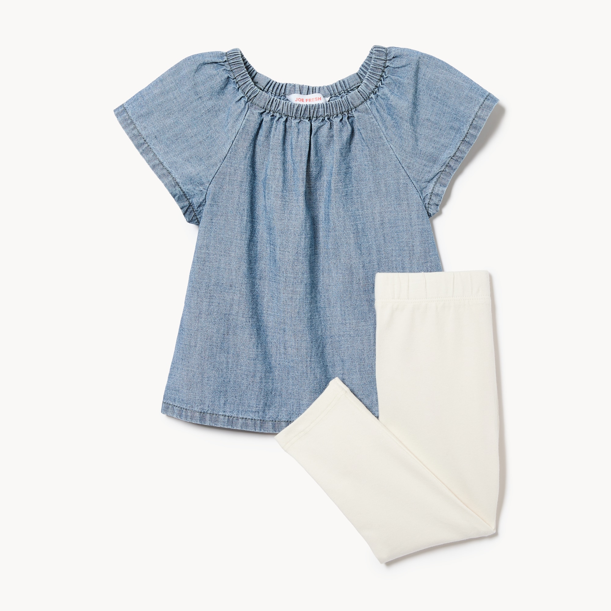 Ens. avec haut en chambray pour bébés filles