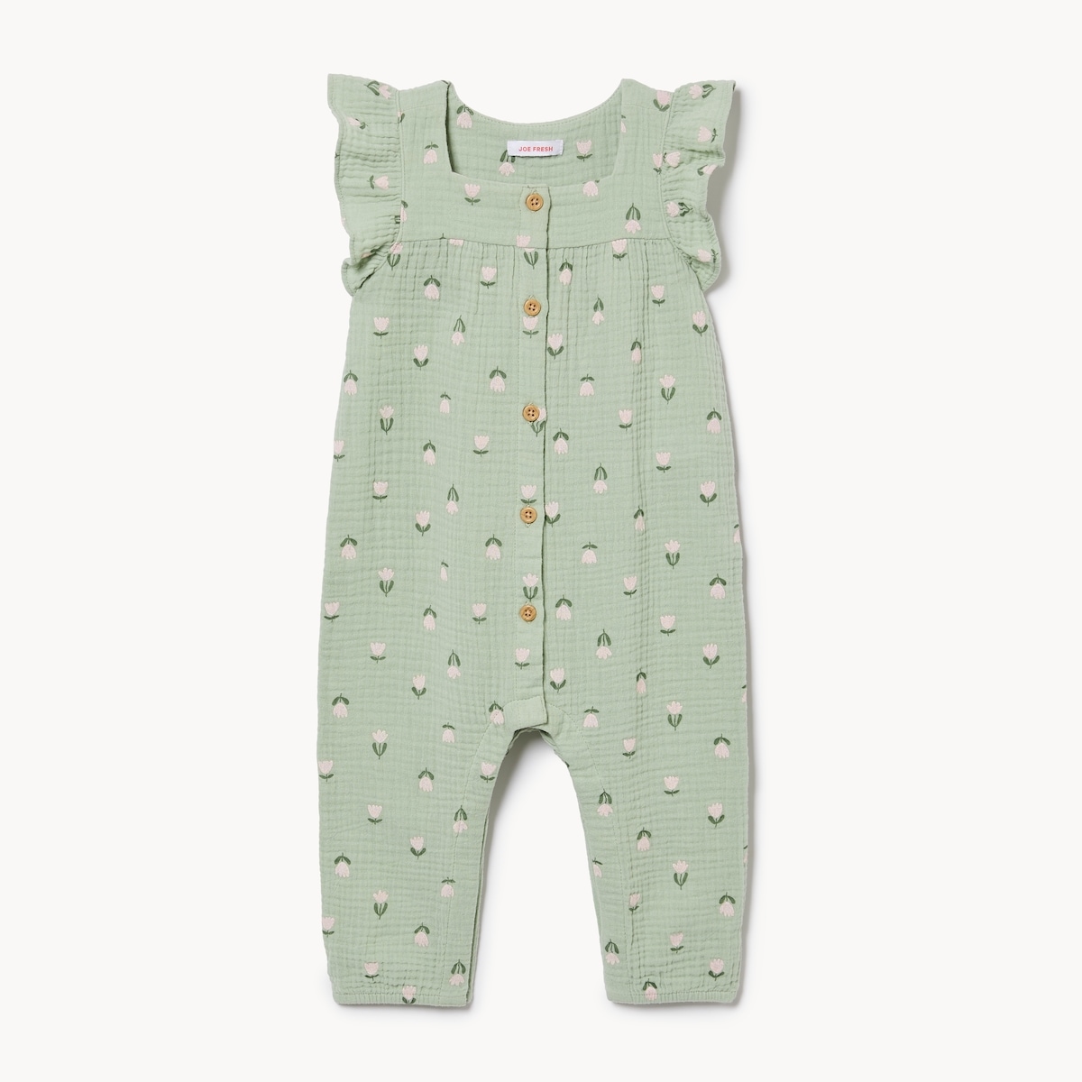 Baby Girls' Gauze Printed Romper - Dusty Green