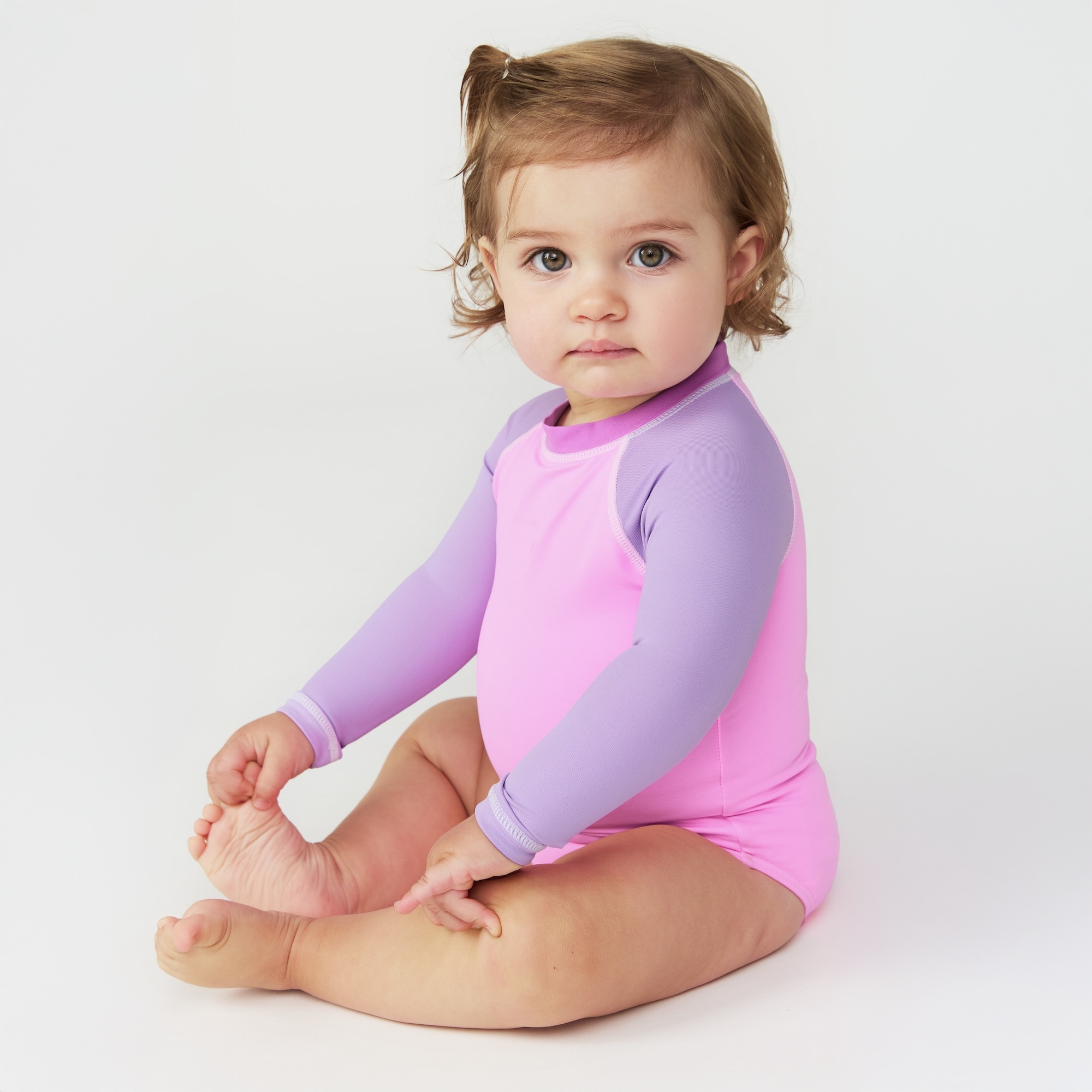 Baby Girls' Long Sleeve Rash Guard Swimsuit in Light Neon Pink