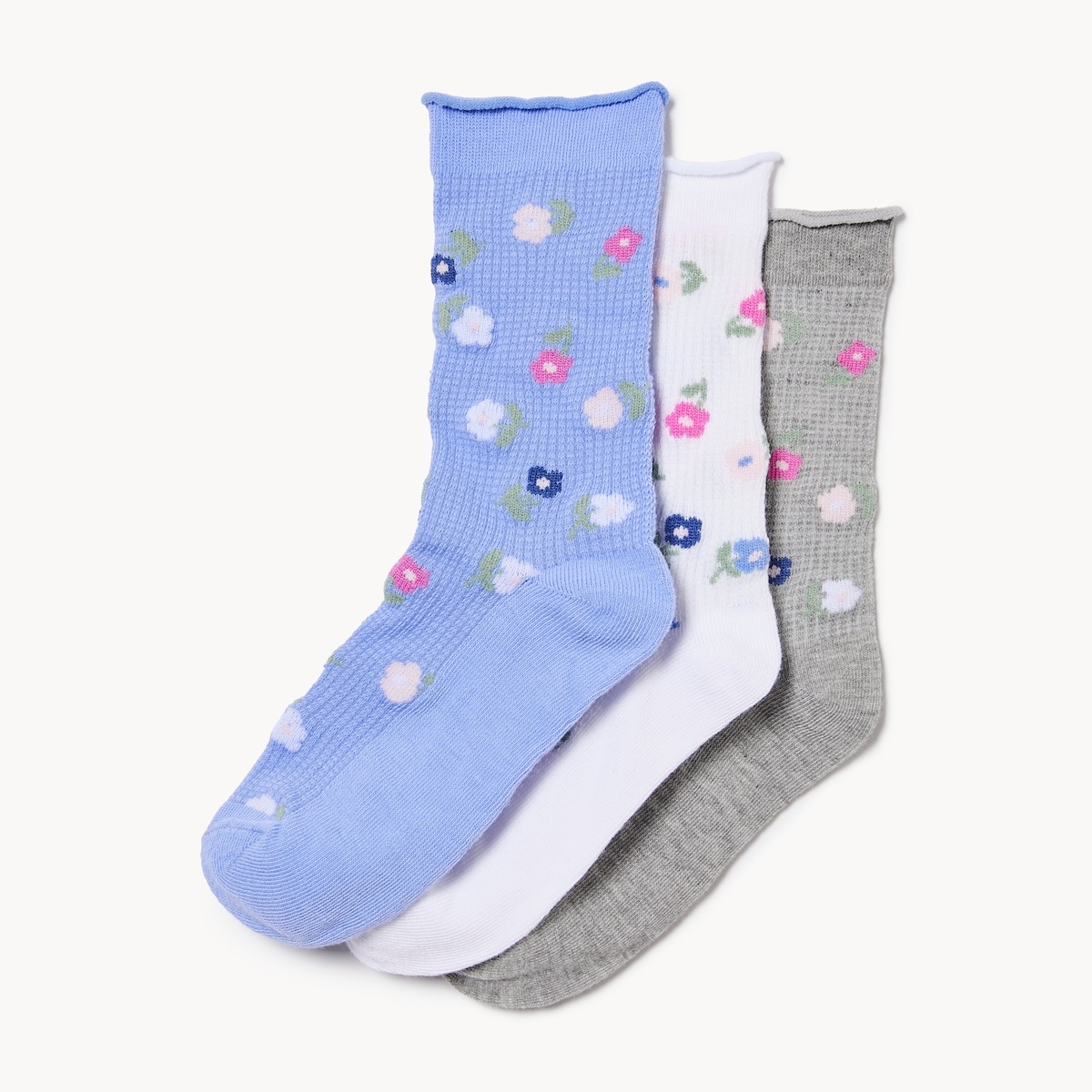 Kid Girls' 3-Pack Roll Cuff Crew Socks - Multi
