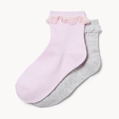 Ens. 2 paires de chaussettes à bordure en dentelle - Rose