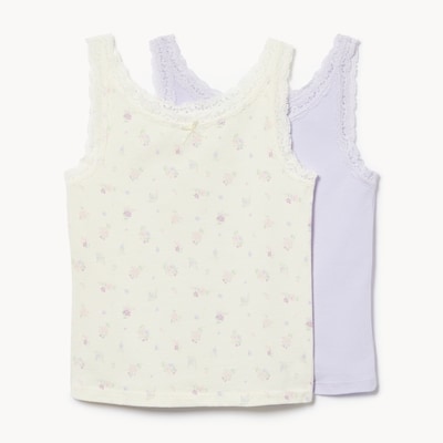 Ens. de 2 camis à bordure en dentelle pour filles - Assorties