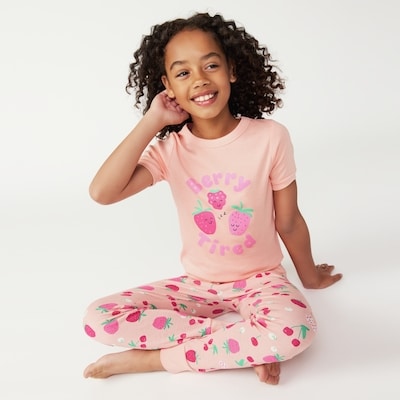 Pyjama imprimé 2 pièces pour filles - Pêche