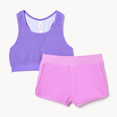 Kid Girls' Sporty Swim Set - Bright Purple