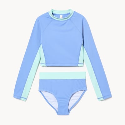 Ens. maillot à bandes de couleur pour filles - Bleu Cendré