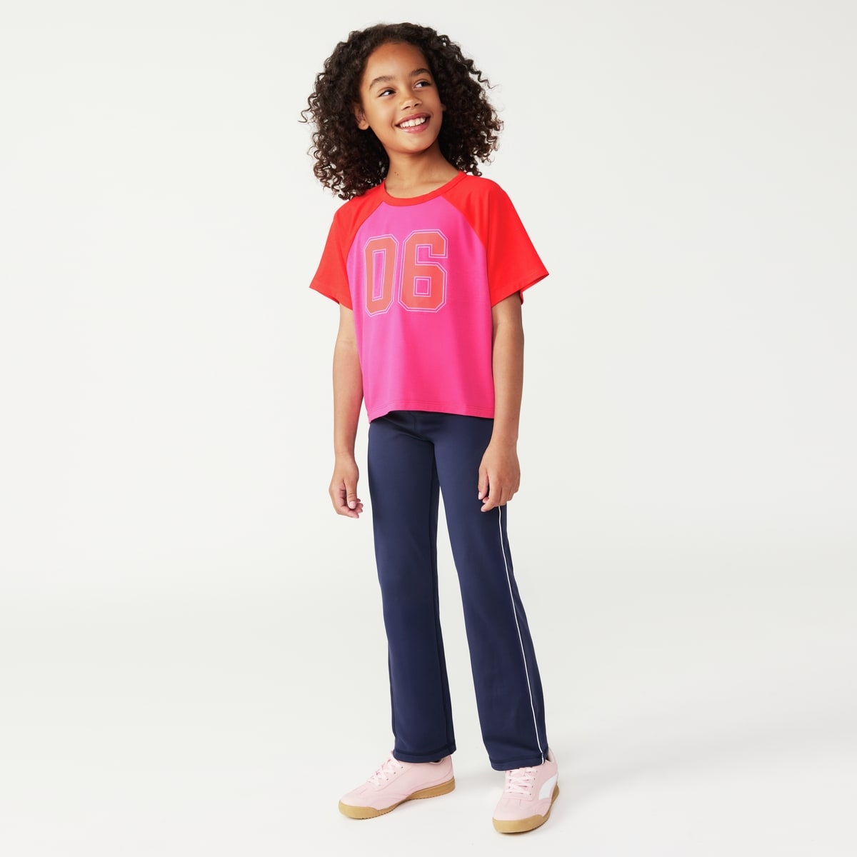 T-shirt carr  manches raglan pour filles