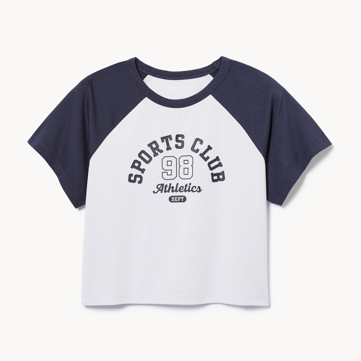 T-shirt carr  manches raglan pour filles - Bleu Pervenche