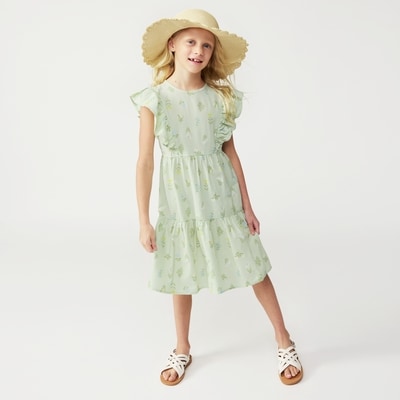 Robe florale à volants pour filles - Vert pâle