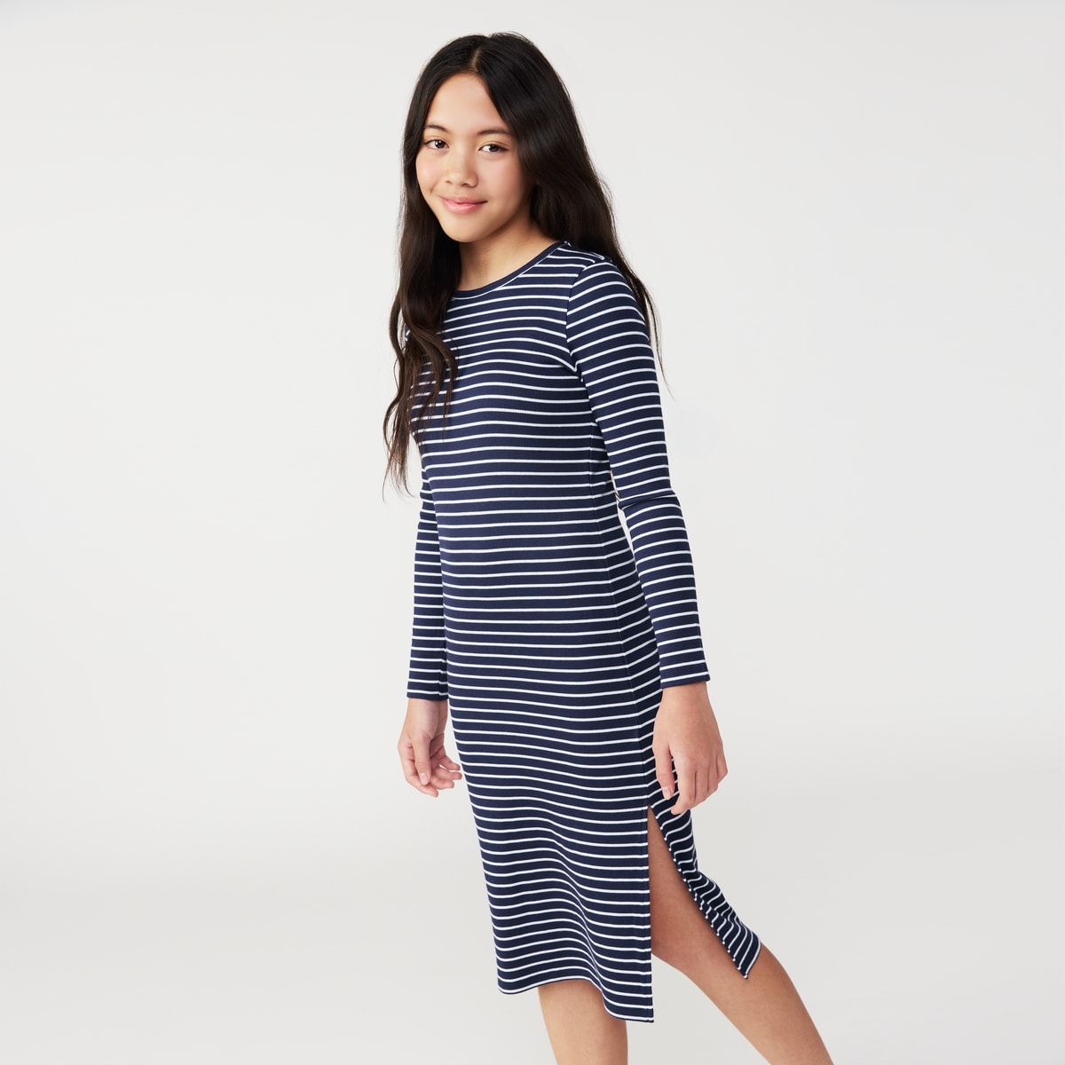 Tween Girls' Ribbed Midi Dress - Navy