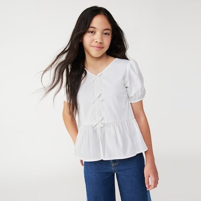 Blouse à manches bouffantes pour préadolescentes - Blanc pur