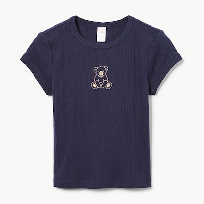 Kid Girls' Embroidered Graphic T-Shirt - Dark Navy