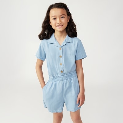 Kid Girls' Chambray Romper - Light Aqua