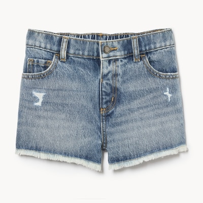 Short en denim d’aspect usé, préadolescentes - Laver Moyen
