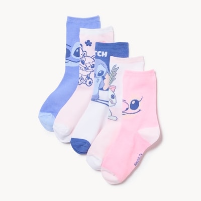 Kid Girls' Disney Stitch 5-Pack Crew Socks - Blue