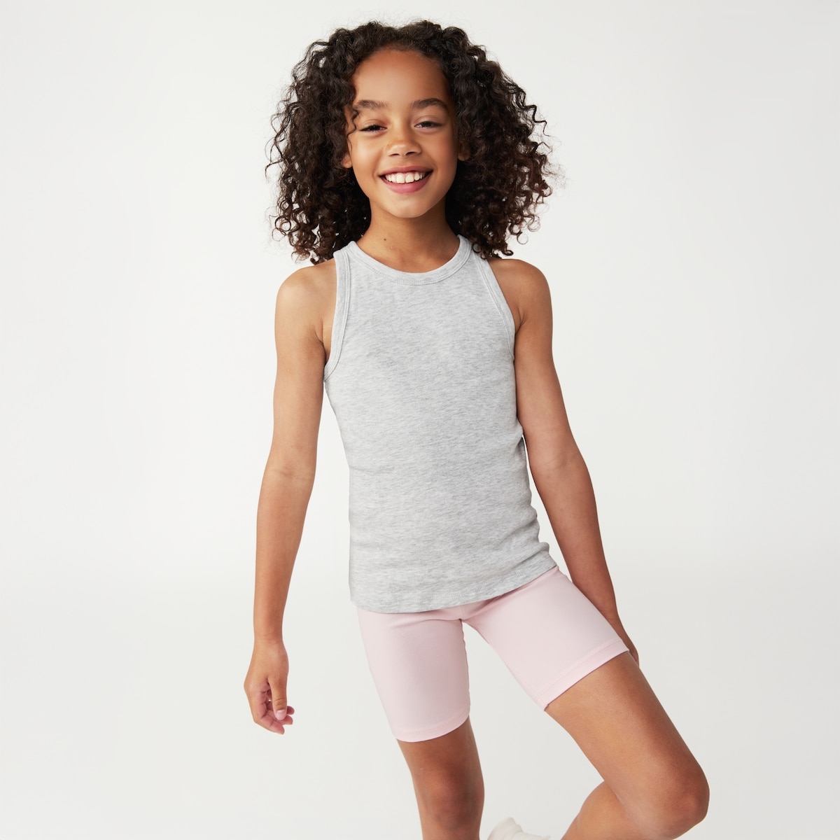 Kid Girls' Ribbed Tank Top - Pale Grey