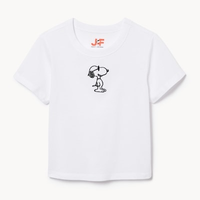 T-shirt court brodé Peanuts, filles - Blanc Cassé