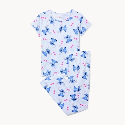 Ens. pyjama en pointelle Stitch pour filles - Bleu