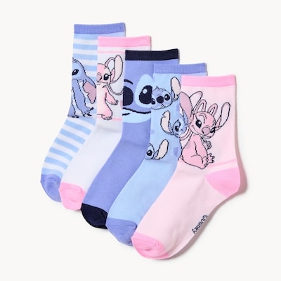 Kid Girls' Disney Stitch 5-Pack Crew Socks - Blue