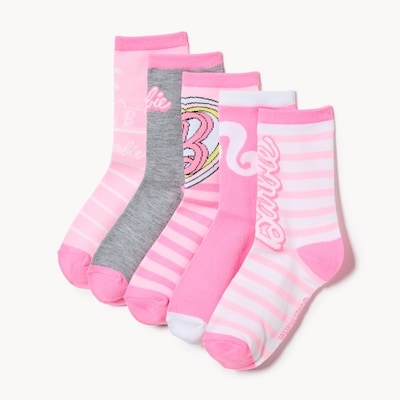 Ens. 5 paires de chaussettes tube Barbie, filles - Rose