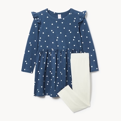 Ensemble avec robe imprimée pour petites filles - Bleu Foncé