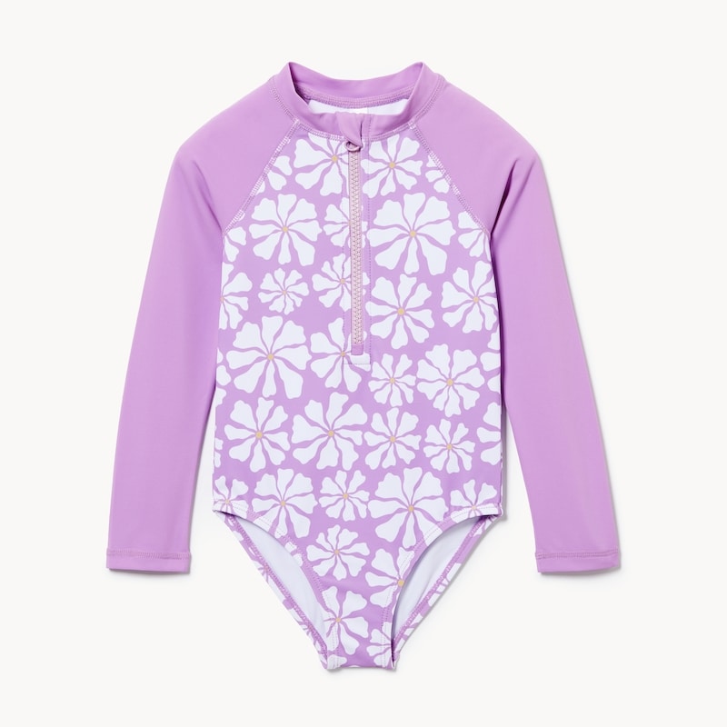 Toddler Girls' Printed Rash Guard Swimsuit