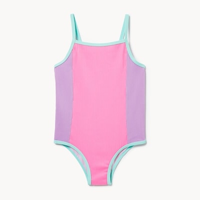 Maillot de bain bandes de couleur, petites filles - Rose Vif
