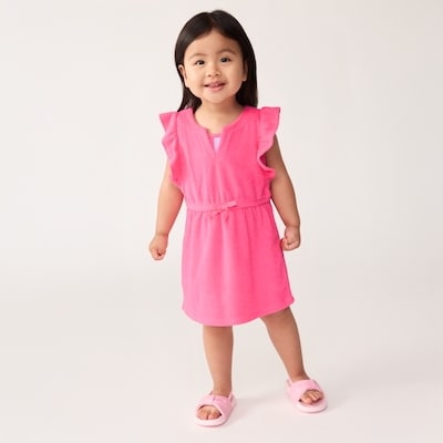 Cache-maillot en ratine bouclée, petites filles - Rose Vif