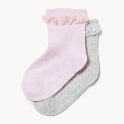 Toddler Girls' 2-Pack Lace Trim Socks - Pink